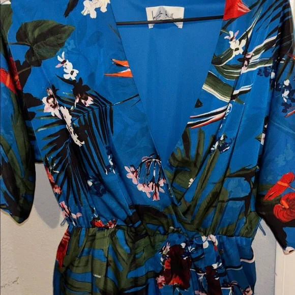 Nicole Miller Teal-Blue Tropical Print Mini Dress - Picture 3 of 3